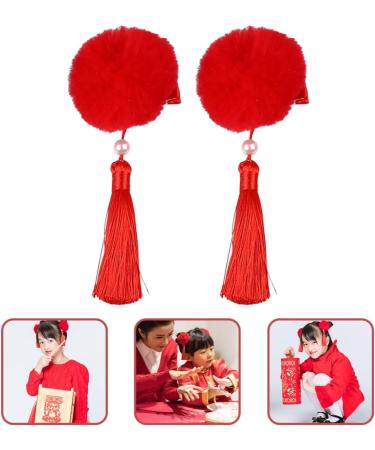 FRCOLOR 12 Pairs Tassel Hair Ball Hair Clip Hair Barrettes for Thick Hair Hanfu Hair Accessories for Kids Baby Hair Clips Metal Hair Clips Princess Artificial Fur Red Girl Child Issue Card - Buy Online on GoSupps.com