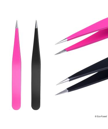 High Precision Tweezers Set - Pluck Eyebrows, Apply Fake Eyelashes, Remove Hair - Pink/Black - Buy Online on GoSupps.com