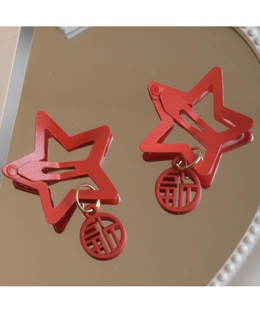 SZYDD Star New Year red Blessing Pendant Word Plate Five-Pointed Star bb Clip Girl Festival Star Holiday Hair Clip Sweet Girl Hair Headdress Ladies Girl Hair Accessories Metal - Buy Online on GoSupps.com