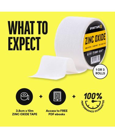 SPORTTAPE Zinc Oxide Tape - 3 Rolls, 3.8cm x 10m, White Athletic Tape for Blister Prevention & Sports Strapping - Rugby, Football, Boxing - Buy Online on GoSupps.com