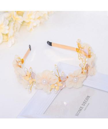 IYOU Princess Wedding Headband Gold Flower Headpiece Pearl Bridesmaid Bridal Communion Hair Accessories for Girls - Buy Online on GoSupps.com