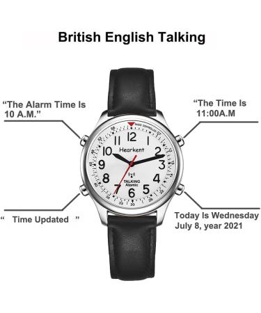 Shop Hearkent Atomic British English Speaking Watch for Blind & Visually Impaired | Stylish Silver & Black Design for Men & Women - Buy Online on GoSupps.com