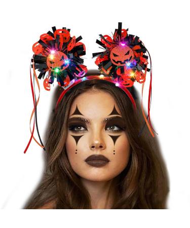 Coridy Light Up Halloween Headband LED Pumpkin Hairband Orange Sunflower Head Boppers Evil Smile Hair Accessories for Women Festival (orange Pumpkin) Orange Pumpkin