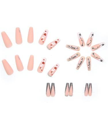 Justotry 24 Pcs Long Milky White French Press on Nails with Heart Designs - Acrylic Coffin False Nails for Women | Nail Art Decoration in White French and Red - Buy Online on GoSupps.com