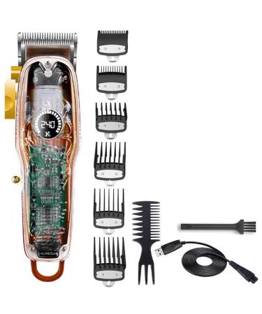 Hair Clippers Professional Electric Hair Clipper USB Rechargeable Transparent Hair Clipper Trimmer Set With LCD Men's Trimmer(Yellow)
