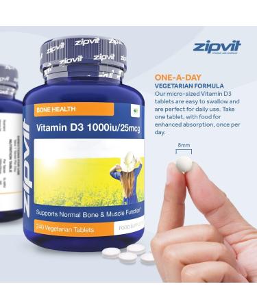 Vitamin D 1000iu 240 Micro Tablets | High Absorption Cholecalciferol D3 for Bone & Muscle Function | Supports Immune System | Jar of 240 Tablets - Buy Online on GoSupps.com