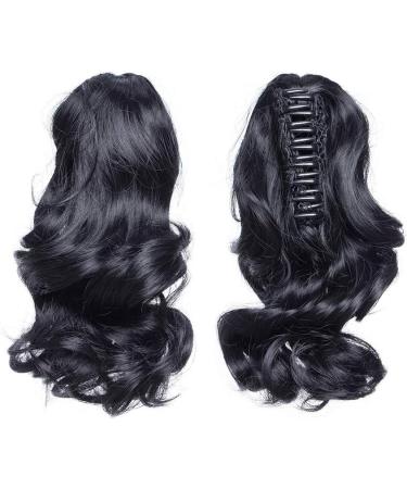 12 Inch Ombre Ponytail Extension | Long Curly Clip-in Claw Hairpiece | Dark Black Synthetic Hair - Real Natural Look - Buy Online on GoSupps.com