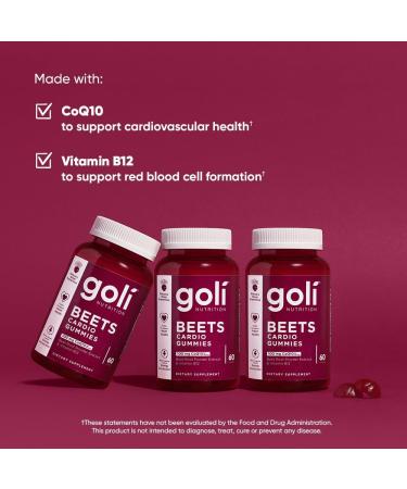 Buy Goli Beets Cardio Gummy Supplements - 60 Count - Vegan Gluten-Free Non-GMO 100mg CoQ10 & Beet Root Extract - Buy Online on GoSupps.com