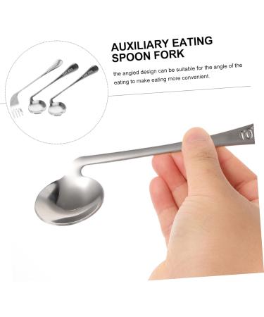 Lurrose Left Handed Cutlery Set - Angled Spoon & Curved Training Fork - Stainless Steel Baby Feeding Utensils - 17x4.5cm Silver - Buy Online on GoSupps.com