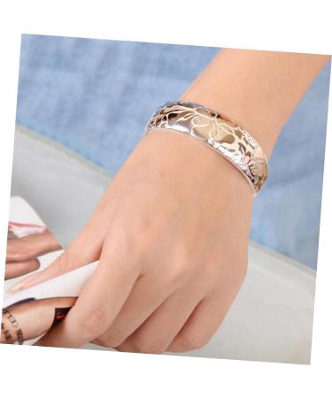 COLLBATH Open Bracelet Bracelets for Women Lotus Open Bangle Delicate Sturdy Silver Plated Carved Bracelet Bangle Jewelry for Ladies - Buy Online on GoSupps.com