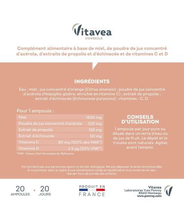 Yves Ponroy Natural Defenses Immune System Dietary Supplement with Honey Acerola Propolis Echinacea Vitamin C Vitamin D 20 Ampoules 20 Days Made in France - Buy Online on GoSupps.com