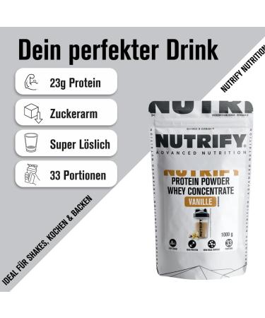 Nutrify Whey Protein Powder Vanilla - 23g Protein per Serving Sugar-Free Ideal for Muscle Building & Diet 1kg (33 Portions) - Buy Online on GoSupps.com