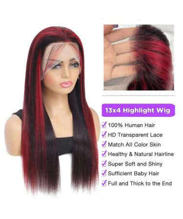 Burgundy Highlight Ombre Lace Front Wig 200% Density 12A Red and Black Human Hair 20 Inch - Buy Online on GoSupps.com