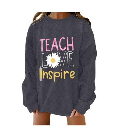 BingYELH Inspirational Sweatshirt for Women Loose Funny Letter Print Blouse Teacher Shirts Long Sleeve Blessed Pullover Tops Gray Style-a Large