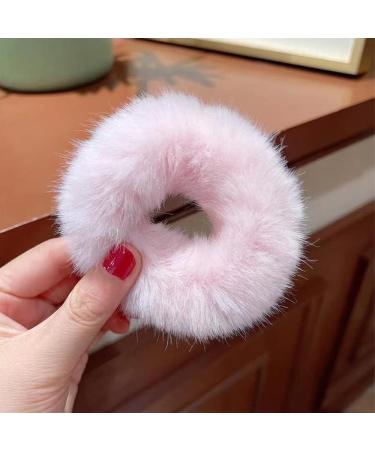 2 PCS Pink Furry Hair Scrunchies - Rabbit Fur Elastic Hair Ties for Girls & Women - Buy Online on GoSupps.com