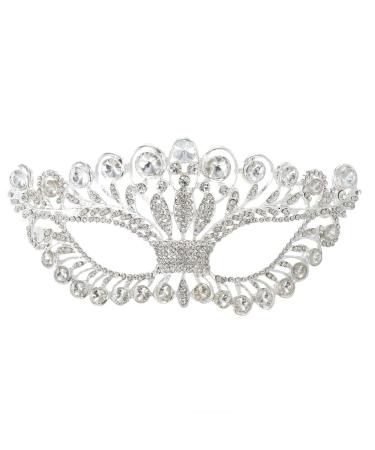 Alipis Rhinestone Masquerade Mask Silver Cosplay Veil Headwear Mask Crown Alloy Mask With Ribbon Ladies Evening Costume