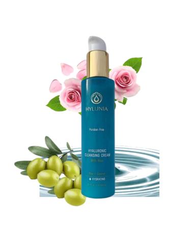 Hylunia Hyaluronic Cleansing Cream Hydrating & Soothing Facial Cleanser with Hyaluronic Acid, Rose & Olive Oil Squalene Gentle, Non-Drying, Vegan & Ayurvedic Skincare 5.1 FL oz