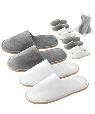 GONG GONG 6-12 Pairs Non Slip Disposable Slippers Washable & Reusable Closed Toe Crystal Velvet Slipper for Guest Bathroom House Hotel Party SPA Wedding 0 Women/0 Men Gray L*3+white L*3