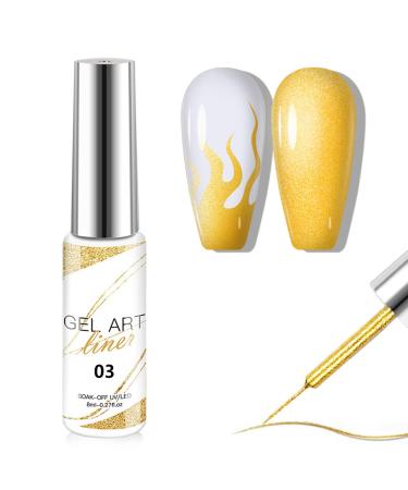 Gold Chrome Gel Nail Polish Glitter Liner - Metallic Painting Gel Liner Nail Art - Liner Painted Gel for Metal Glitter liner drawing and Nail Color Painting UV Liner Nail Gel