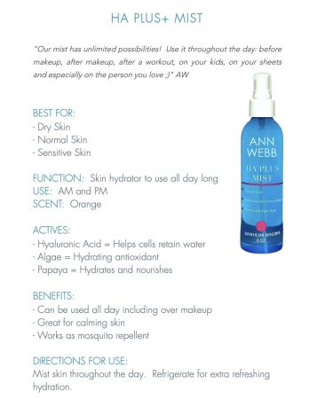 Ann Webb Skin Care HA Plus Mist - Hydrating & Nourishing Facial Mist (6oz) - Buy Online on GoSupps.com