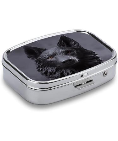 Black German Shepherd Pill Box | 2 Compartment Portable Medicine Organizer - Decorative Metal Case for Pocket or Purse - Buy Online on GoSupps.com