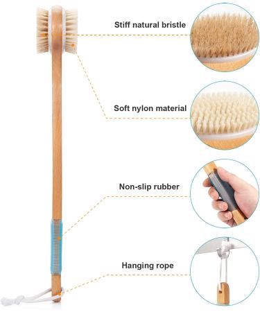 AmazerBath Long Handle Shower Brush - Dual-Sided Exfoliating Back Scrubber with Soft and Stiff Bristles - Buy Online on GoSupps.com