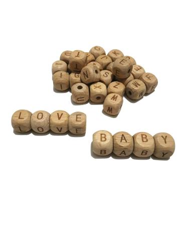 104pcs Square Wood Alphabet Letter Beads 12MM Natural Beech Wooden Letter Beads for Jewelry Toys Making DIY Mom Mak Name Necklace (104pcs Wooden Letter Beads)
