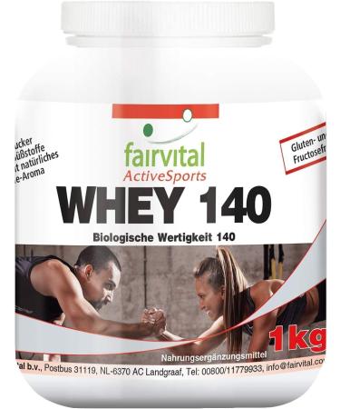 Fairvital | Whey 140 protein powder with BCAA - vanilla - biological value 140-1kg - whey protein without added sugar