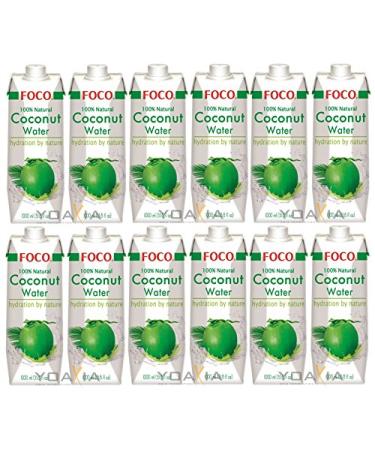 12-pack FOCO Pure Coconut Water 12x 1 litre Coconut Water 100% Natural + a little lucky doll - wooden doll