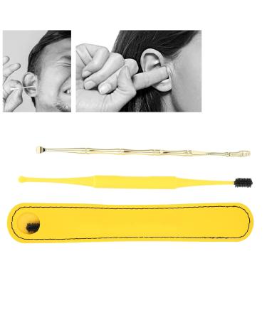 Ear Cleaner Set - 2 Pcs Metal Ear Cleaning Tools with Storage Bag and Brush (Yellow) - Buy Online on GoSupps.com