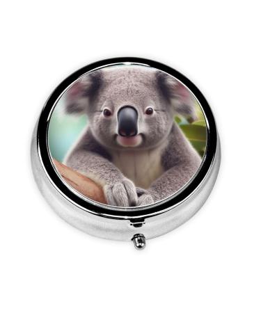 Pill Organizer Cute Koala Round Pill Box 3 Compartment Fashion Medicine Pill Case Portable Travel Pill Case Metal PillBoxs for Pocket Purse Office Travel One Size Cute Koala
