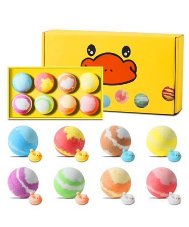 Bath Bombs  Bath Bombs for Kids with Toys Inside Surprise - 8 Pieces Ducks Toys Magnets for Kids Natural Organic Essential Oil Spa  Christmas Gifts Set for Women  Men  Girls  Boys  Birthday Party.