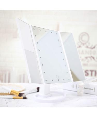 Tri-fold Lighted Vanity Makeup Mirror with 1x 2X 3X Magnification - Portable and Adjustable LED Lights - White - Buy Online on GoSupps.com