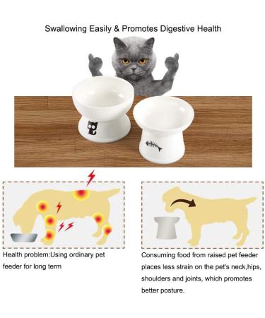 FOREYY Raised Ceramic Cat Food and Water Bowl Set with Anti-Slip Stand - Stress-Free, Backflow Prevention, Dishwasher & Microwave Safe - White - Buy Online on GoSupps.com