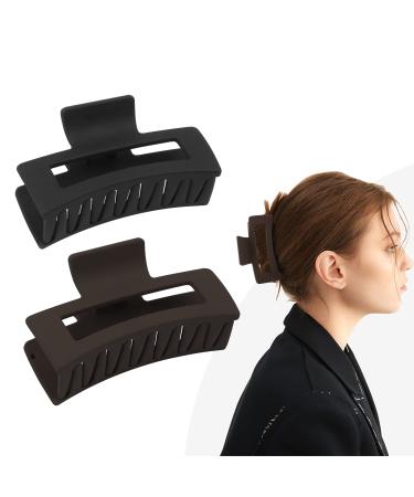 YEEPSYS Hair Claw Clips Hair Accessories for Women and Girls Thin Hair Strong Hold Hair Clip (3.5 inch Matte Black+ Dark Brown) 3.5 Inch (Pack of 2) Matte Black+ Dark Brown