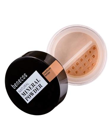 Benecos Natural Mineral Powder Talc-Free Vegan Makeup in Medium Beige | 6g Loose Mattifying Powder for Flawless Skin - Buy Online on GoSupps.com