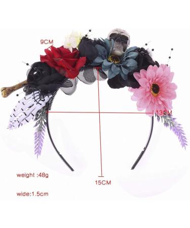 Lurrose Halloween Flower Crown Headband Mexican Rose Flower Crown dia de los muertos Flower Crown Day of The Dead Headband Skull Headpiece Headwear (Colorful) - Buy Online on GoSupps.com
