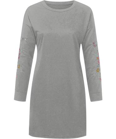 Yihaojia Women Sweatshirt Dress Chic Embroidery Floral Midi Dresses Casual Crewneck Long Sleeve Pullover Oversized Tunic Top Gray Medium - Buy Online on GoSupps.com