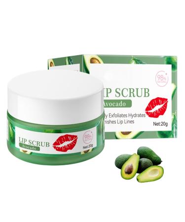 Avocado Lip Scrub 20g - Natural Lip Exfoliator and Hydrator for Soft Brightened Lips | Lip Care with Avocado Extract for Gentle Exfoliation and Hydration | Lip Scrub Exfoliator for Smoother Lips