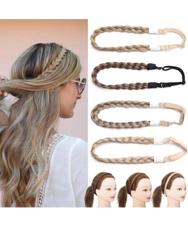 Braids extensions hair braided hair extension headband classic chunky wide braids elastic stretch hair part women girls beauty accessory ashblond mix chocolate brown