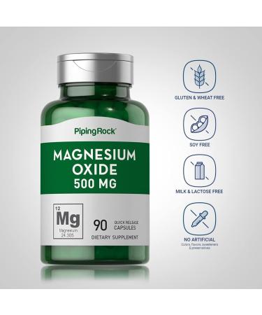 Piping Rock Magnesium Oxide 500mg | 90 Capsules | Non-GMO Gluten Free Supplement - Buy Online on GoSupps.com