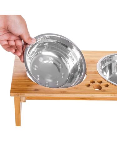 FOREYY Bamboo Raised Pet Bowls for Cats & Small Dogs 2 Stainless Steel Bowls, Anti-Slip Stand, 4'' Tall - Buy Online on GoSupps.com