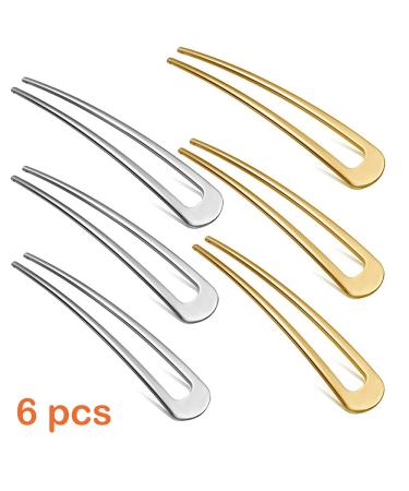 Sertay 6-Piece Geometric Hair Stab Forks | Alloy U Shadow Hairpins for Weddings Parties & Special Occasions - Gold & Silver - Buy Online on GoSupps.com
