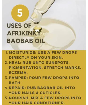 AFRIKINKY BAOBAB OIL Unrefined Cold Pressed Premium Fresh (50ml) 100% Pure For Skin Hair Nails Massage | Africa's Best Beauty Oil - Buy Online on GoSupps.com