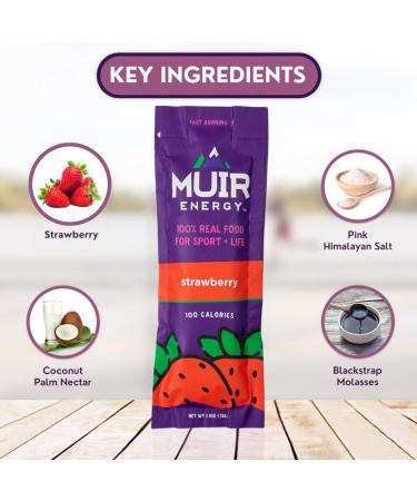MUIR Strawberry Real Food Energy Gel - 10 Count | Organic Vegan Paleo Non-GMO Gluten-Free Fast Burning Endurance Gel | Clean Energy for Runners Cyclists & Athletes | No Artificial Flavors Strawberry 10 Pack - Buy Online on GoSupps.com