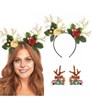 IYOU Christmas Headband Set Green Leaf Hair Piece Xmas Tree Hair Clips Halloween Costume Hair Accessories for Women and Girls