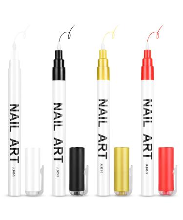 Mcduyant 4 Pieces Nail Polish Pens Nail Art Pen Fine Tip Nail Painting Nail Graffiti Pen for Nail Art Supplies Black+White+Gold+Red