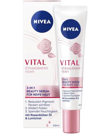 NIVEA VITAL Radiant Complexion 3 in 1 Beauty Serum for Mature Skin Intense Moisturizing Serum to Reduce Pigmentation and Age Spots Facial Care with Firming Effect (40 ml)