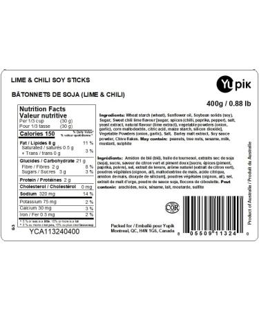 Yupik Lime & Chili Soy Sticks 400 g GMO-Free Snack Crunchy Zesty Snack Crispy SOYA Crackers Natural Flavors Perfect for Any Occasion 400 g (Pack of 1) - Buy Online on GoSupps.com