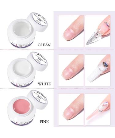 Gel Builder for Nails 3 Colours 20 g Clear Pink White Nail Extension Gel Kit Hard Gel for Nails Builder Nail Gel Kits with Nail Shapes and Acrylic Nail Brush for Nail Art Manicure - Buy Online on GoSupps.com